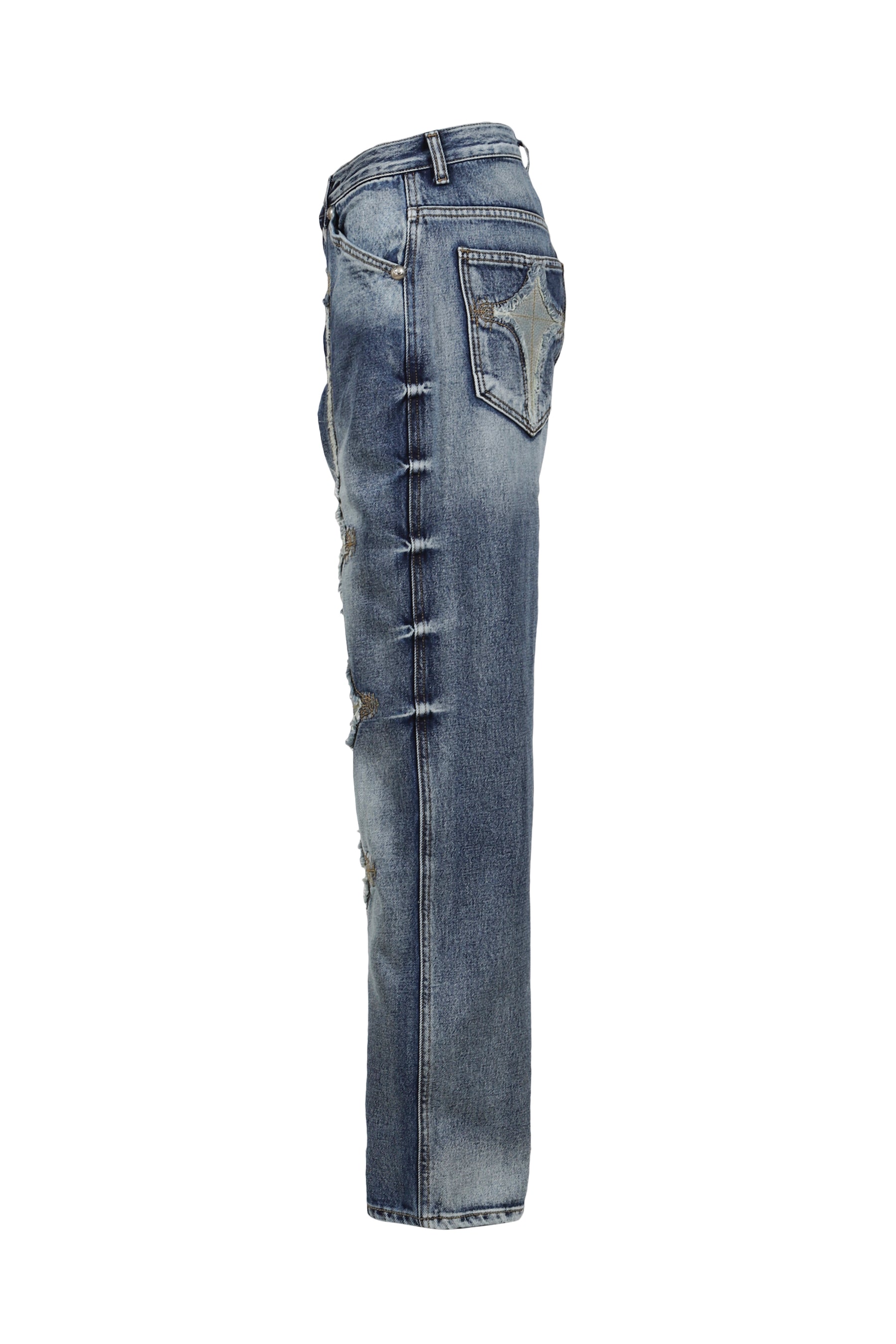 TC BONE LEATHER DENIM PANTS / BLU