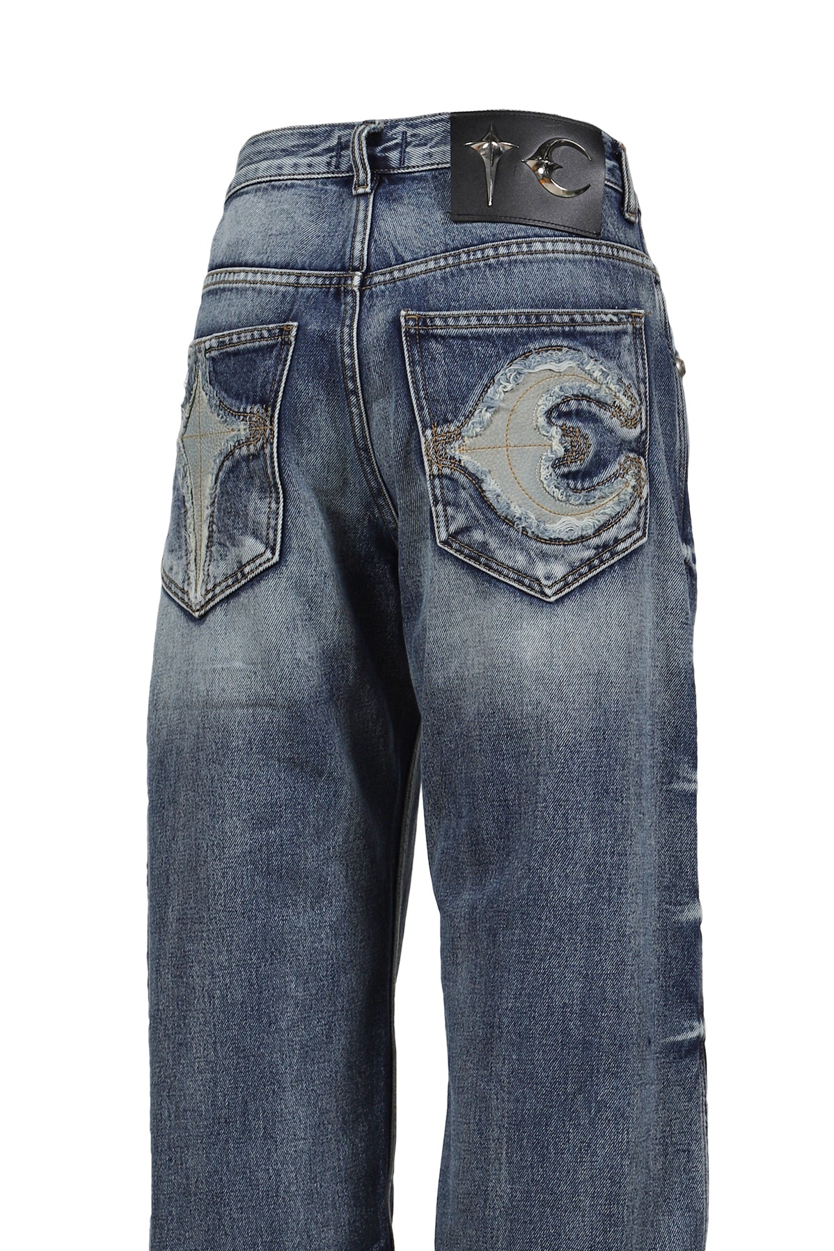TC BONE LEATHER DENIM PANTS / BLU