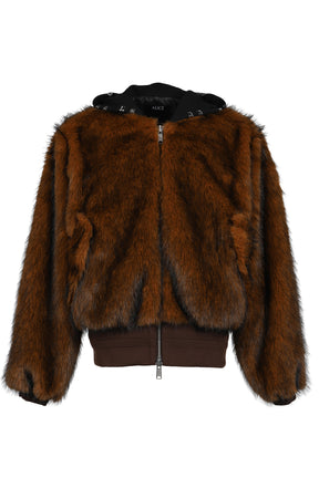 HOODED MA-1 BOMBER FUR JACKET / BRW
