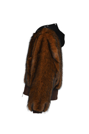 HOODED MA-1 BOMBER FUR JACKET / BRW