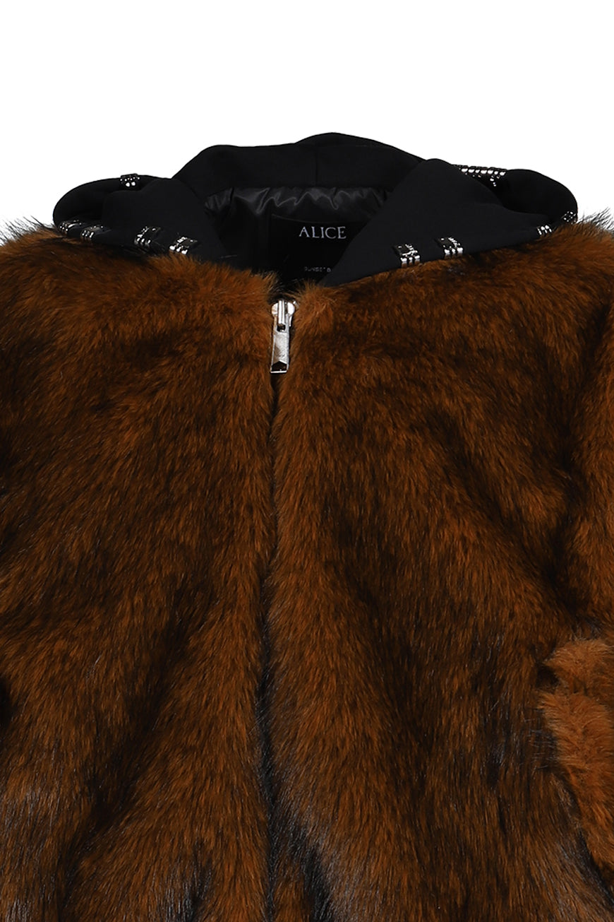 HOODED MA-1 BOMBER FUR JACKET / BRW
