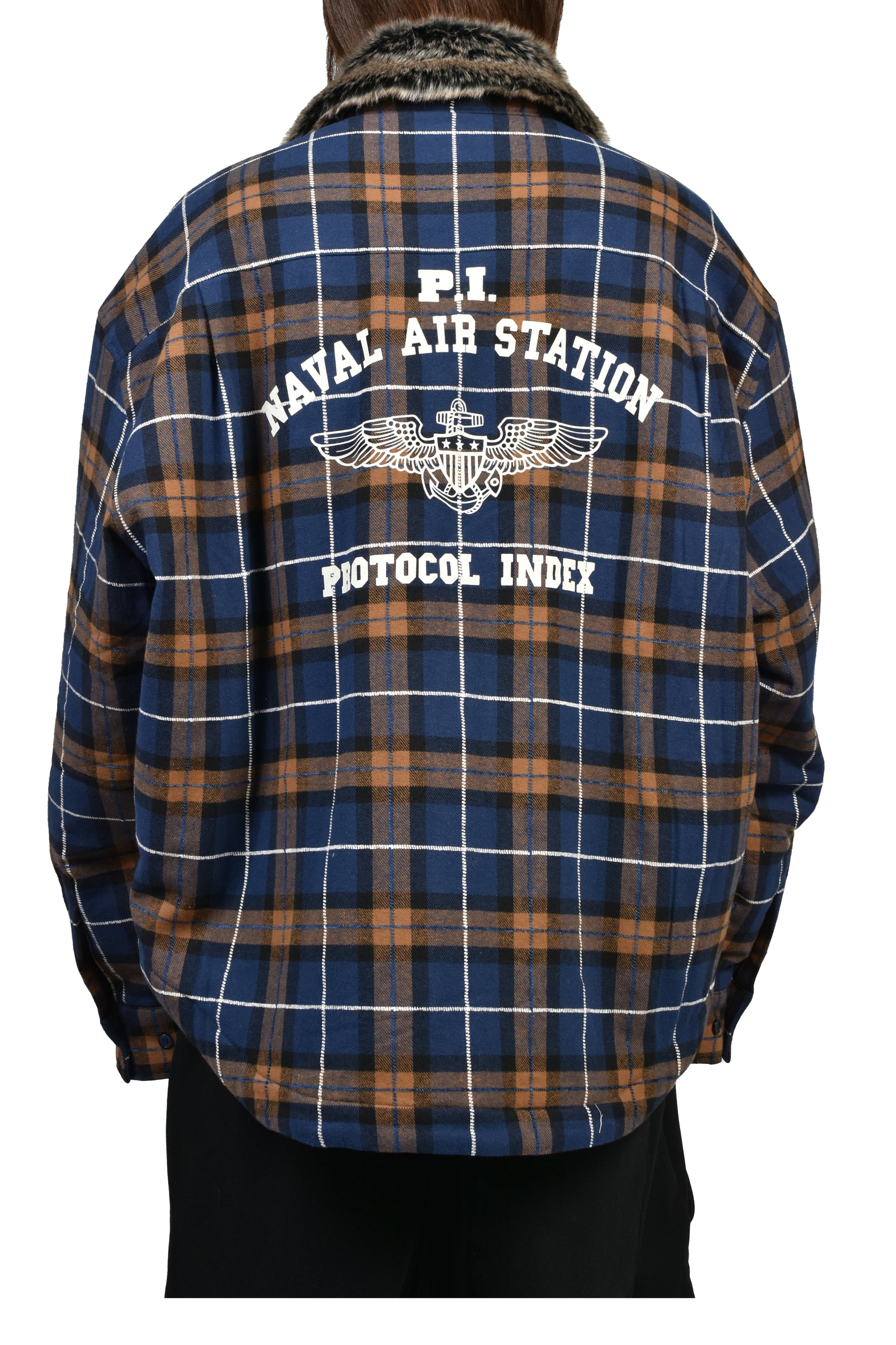 FUR FLANNEL CHECK SHIRTS JACKET / BLU