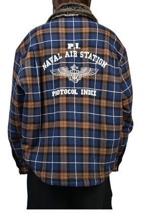 FUR FLANNEL CHECK SHIRTS JACKET / BLU