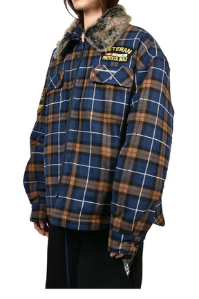 FUR FLANNEL CHECK SHIRTS JACKET / BLU