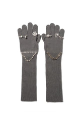 EWELRY ATTACHED LONG GLOVES/LARGE / GRY