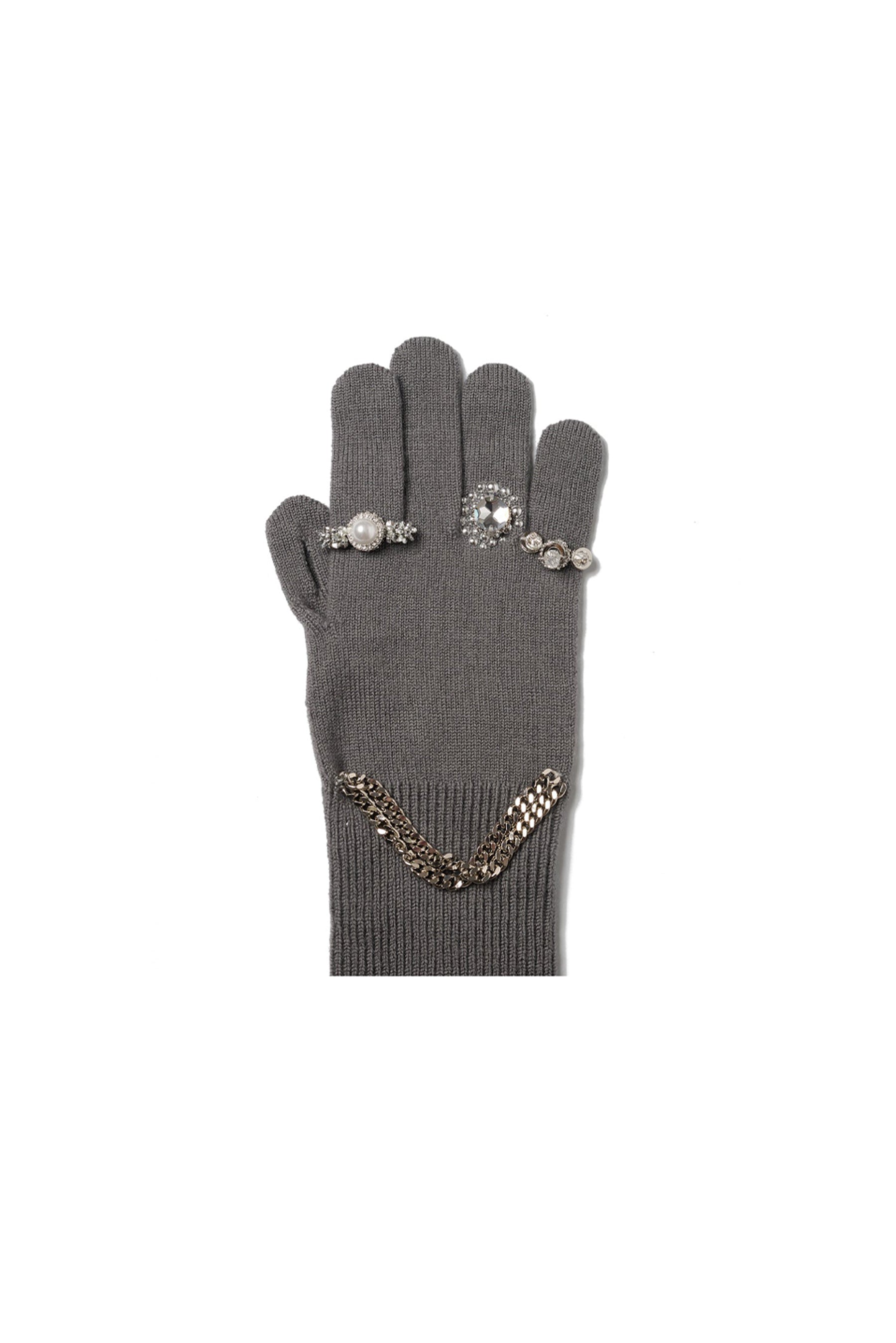 EWELRY ATTACHED LONG GLOVES/LARGE / GRY