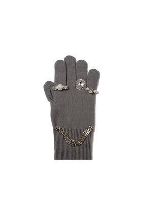EWELRY ATTACHED LONG GLOVES/LARGE / GRY