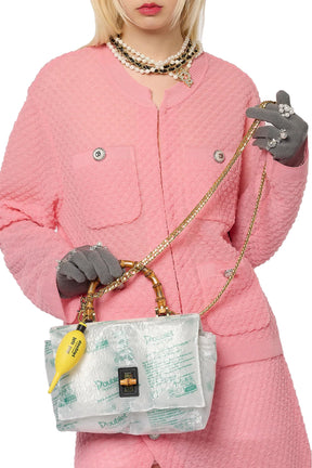 EWELRY ATTACHED LONG GLOVES/LARGE / GRY