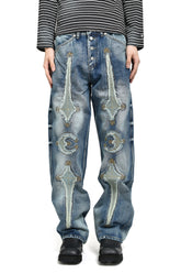 TC BONE LEATHER DENIM PANTS / BLU