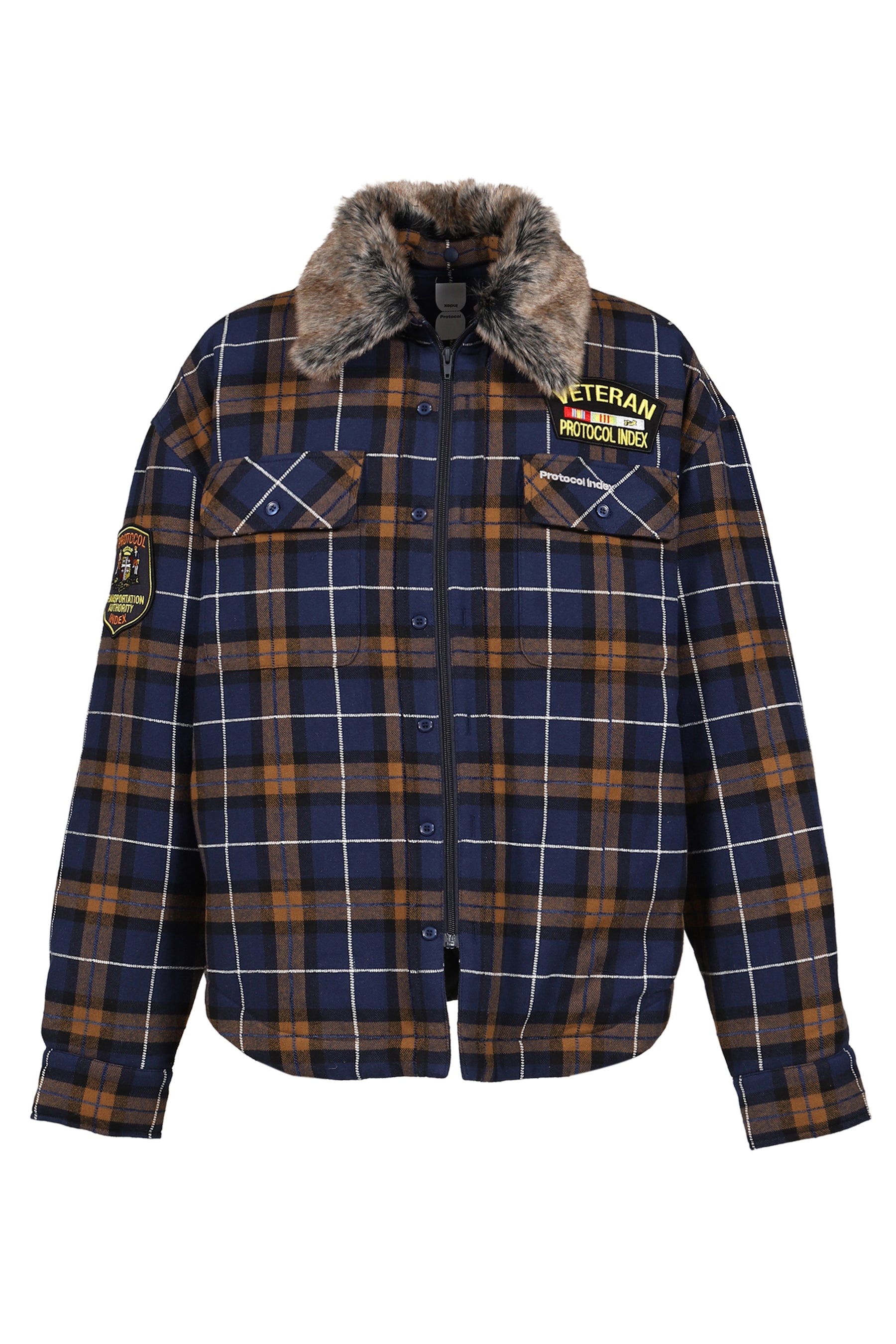 FUR FLANNEL CHECK SHIRTS JACKET / BLU