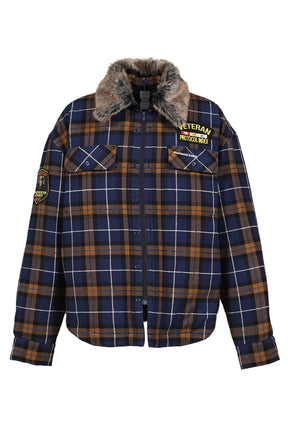 FUR FLANNEL CHECK SHIRTS JACKET / BLU