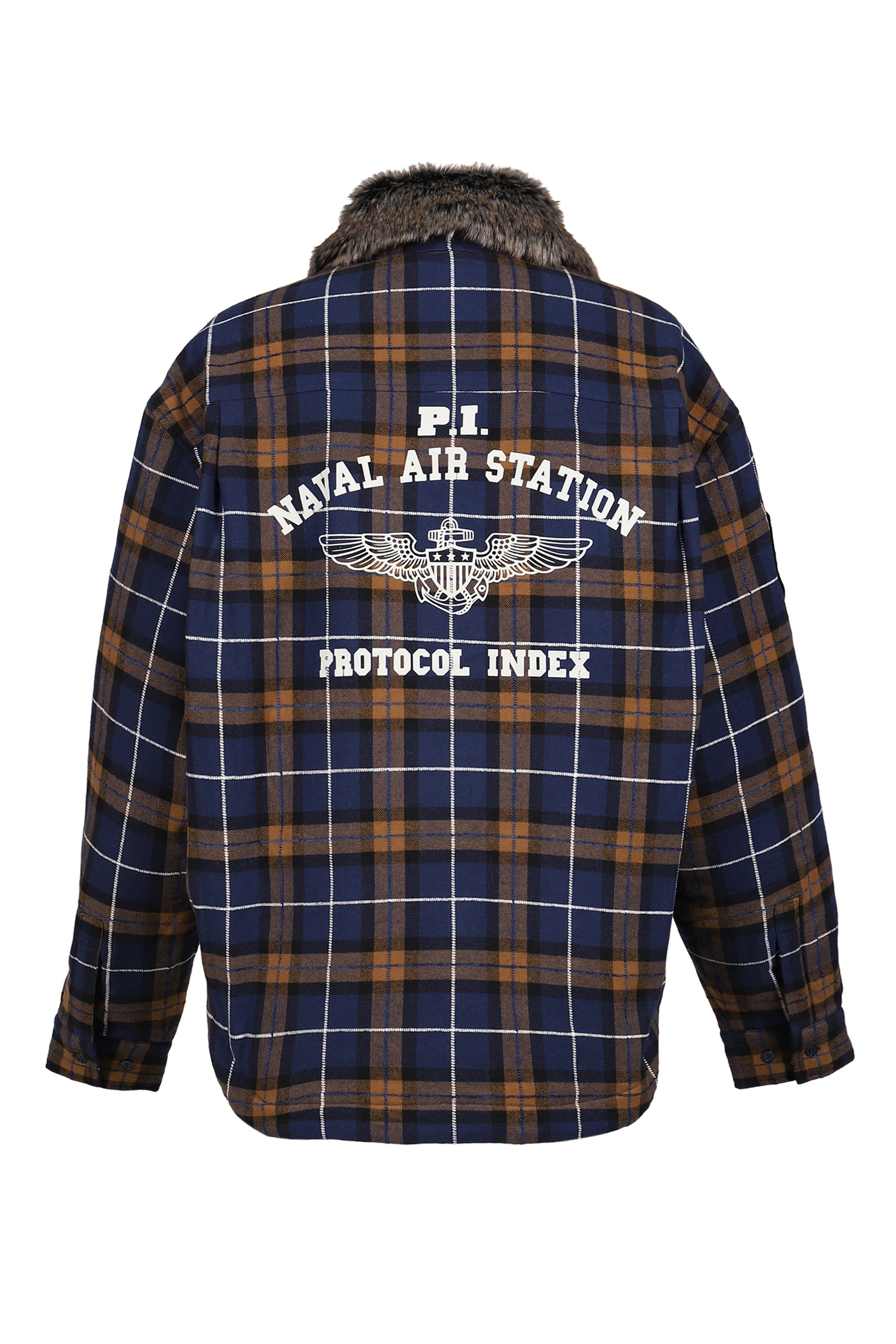 FUR FLANNEL CHECK SHIRTS JACKET / BLU