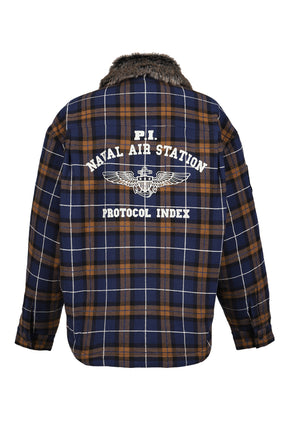 FUR FLANNEL CHECK SHIRTS JACKET / BLU