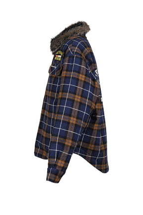 FUR FLANNEL CHECK SHIRTS JACKET / BLU