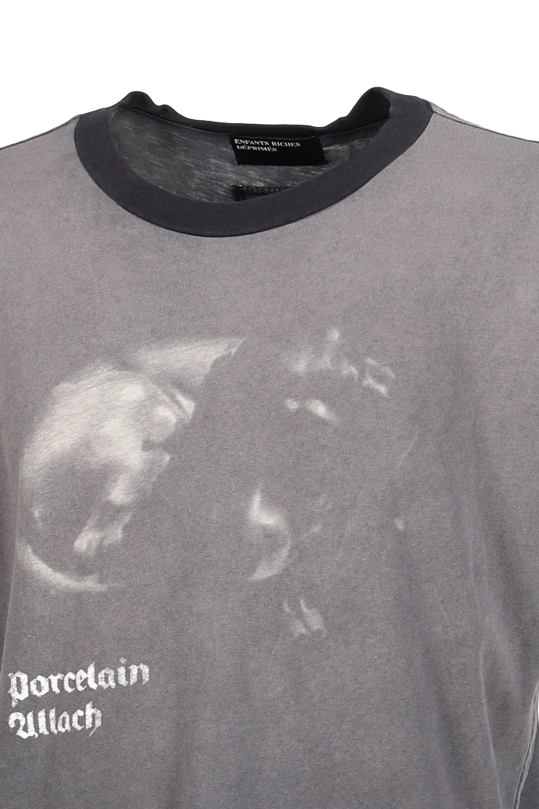 PORCELAIN DOG PATCH RINGER T-SHIRT / FADED CHA BLK