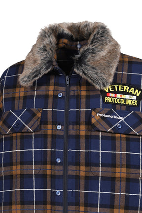 FUR FLANNEL CHECK SHIRTS JACKET / BLU