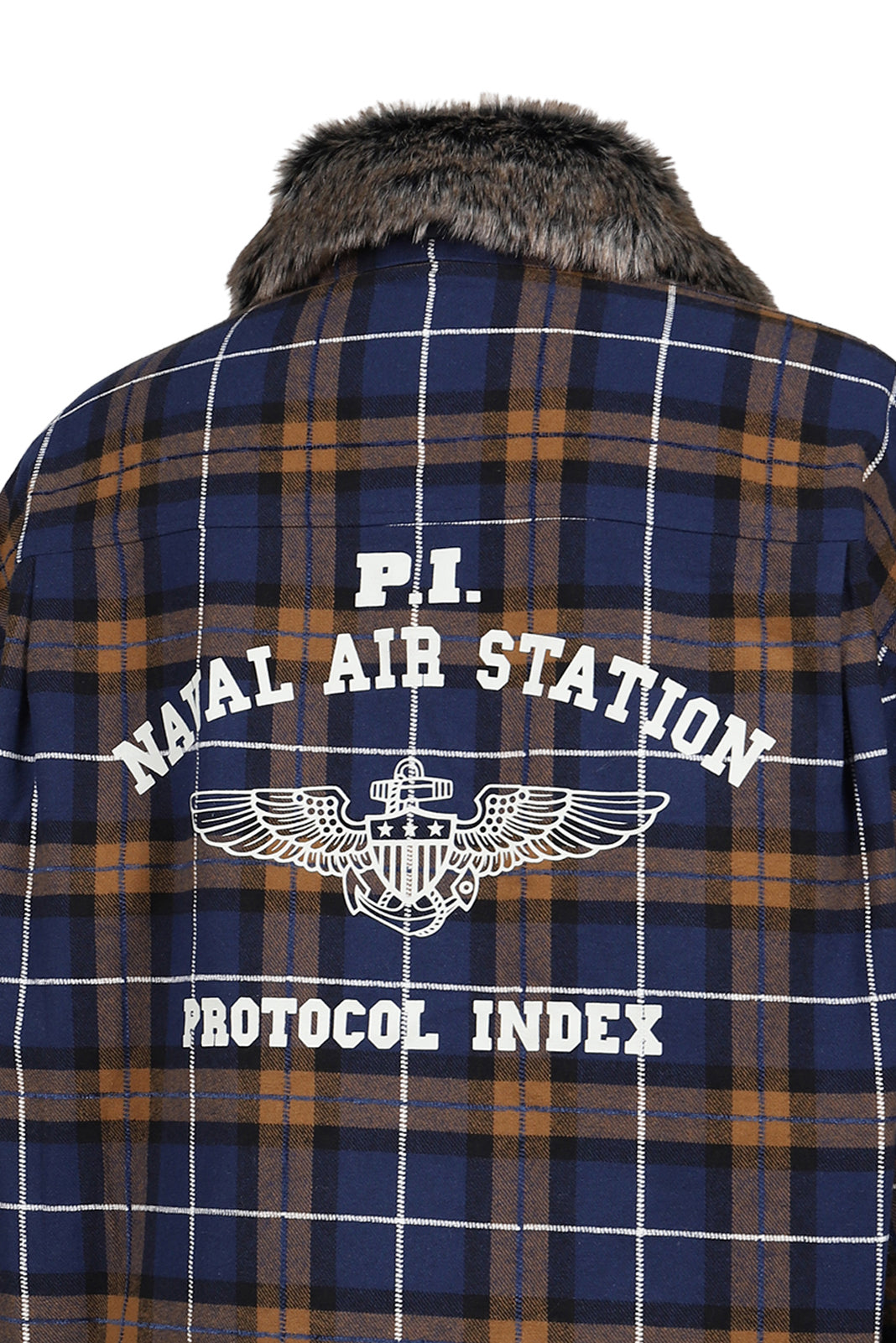 FUR FLANNEL CHECK SHIRTS JACKET / BLU