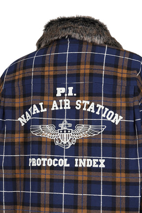 FUR FLANNEL CHECK SHIRTS JACKET / BLU