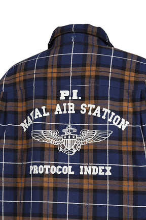 FUR FLANNEL CHECK SHIRTS JACKET / BLU