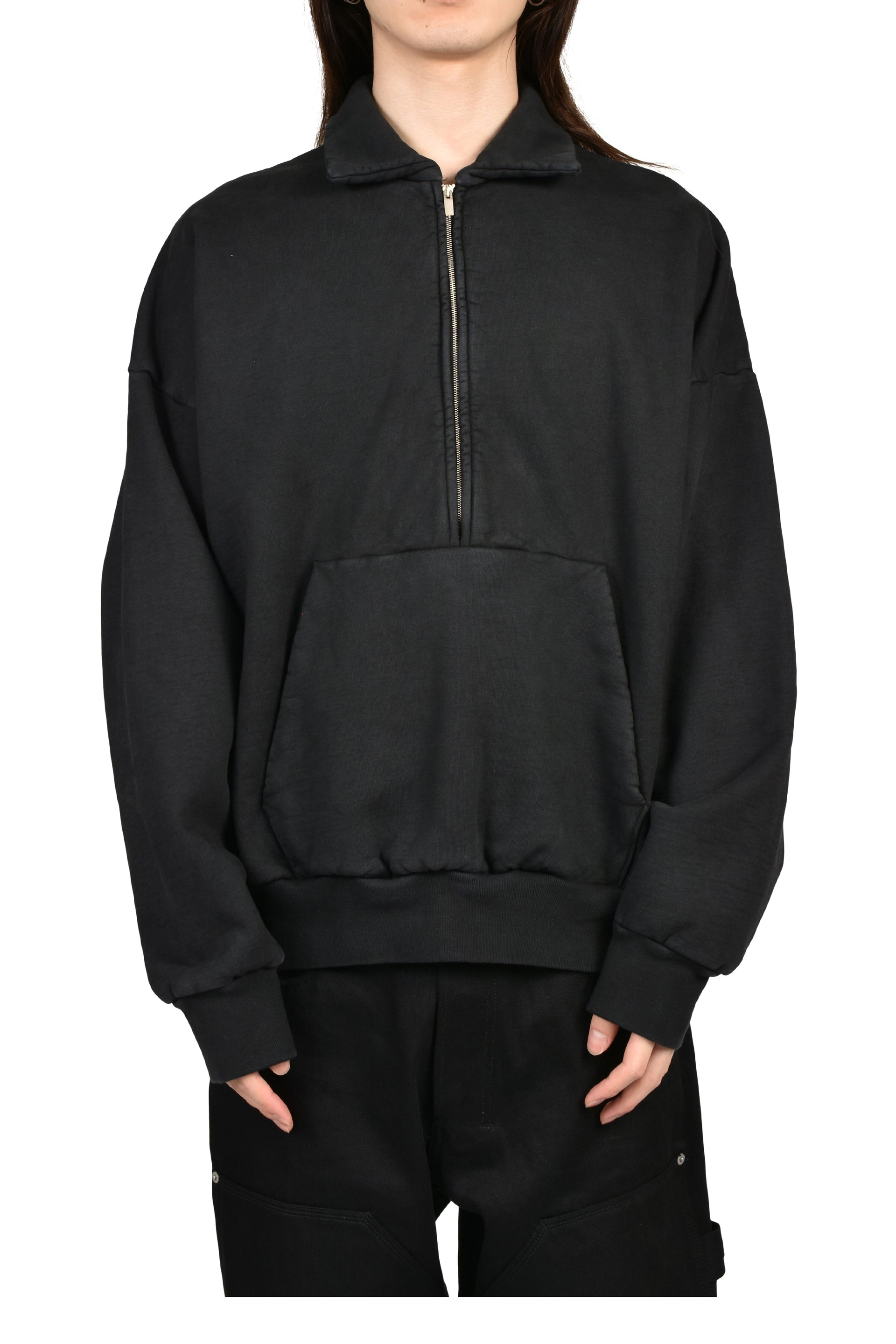 HALF ZIP POLO SWEATSHIRT / BLK