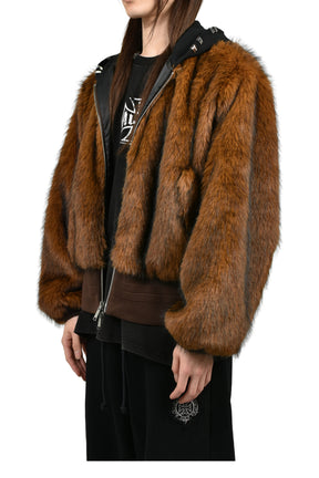 HOODED MA-1 BOMBER FUR JACKET / BRW