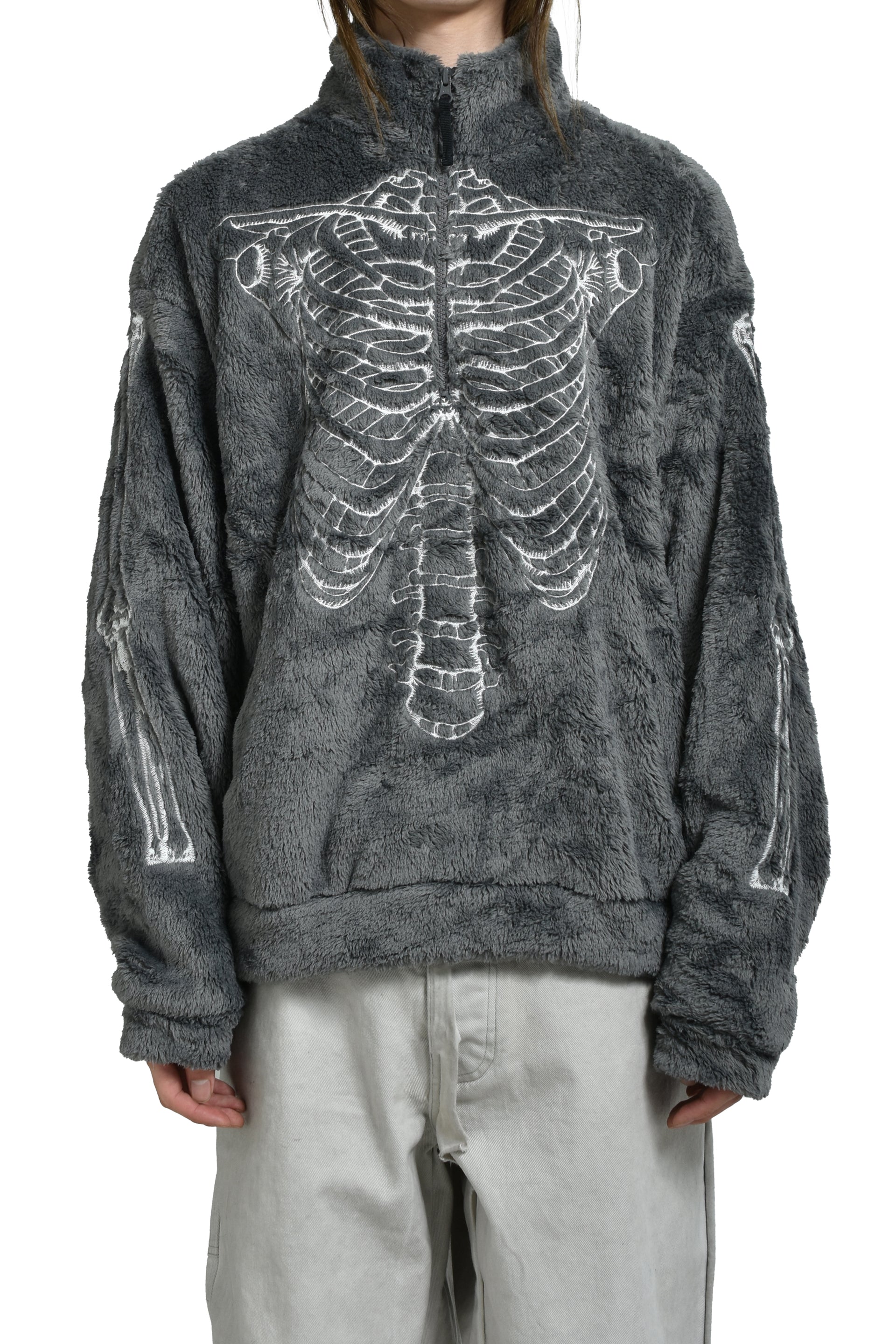 GLOWINTHEDARK SKELTON FLEECEJACKET / GRY