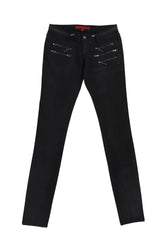 COATED ZIP SKINNY JEANS / BLACK