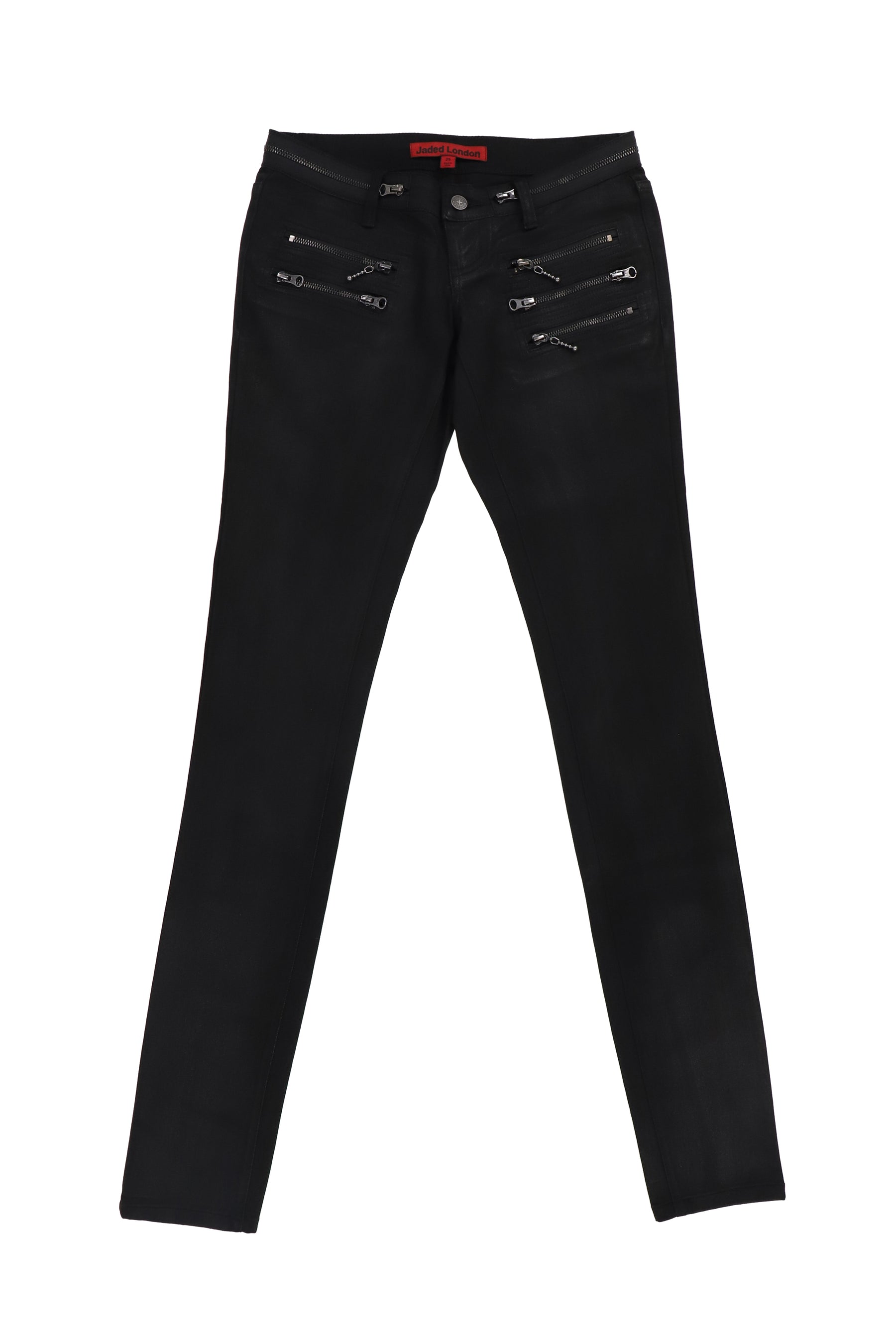 COATED ZIP SKINNY JEANS / BLACK