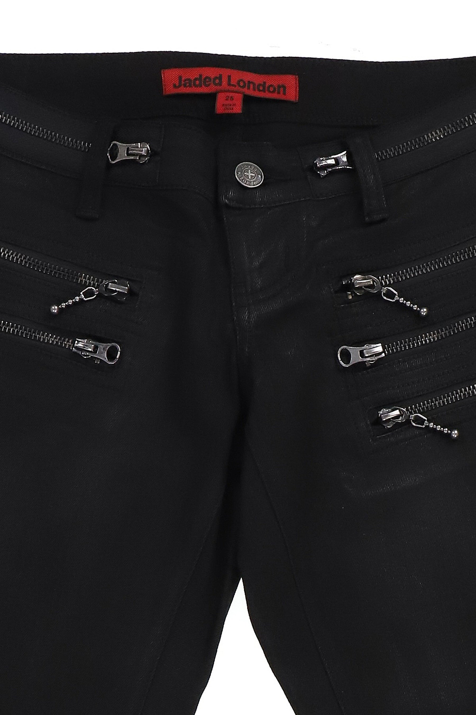 COATED ZIP SKINNY JEANS / BLACK