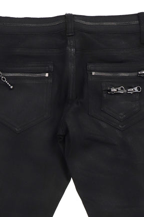 COATED ZIP SKINNY JEANS / BLACK