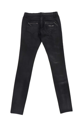 COATED ZIP SKINNY JEANS / BLACK