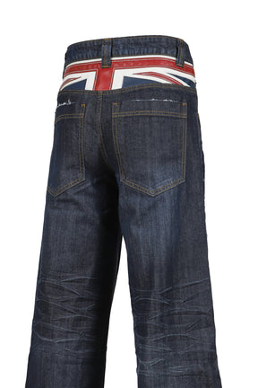 UNION JACK APPLIQUE INDIGO COLOSSUS JEANS / IND