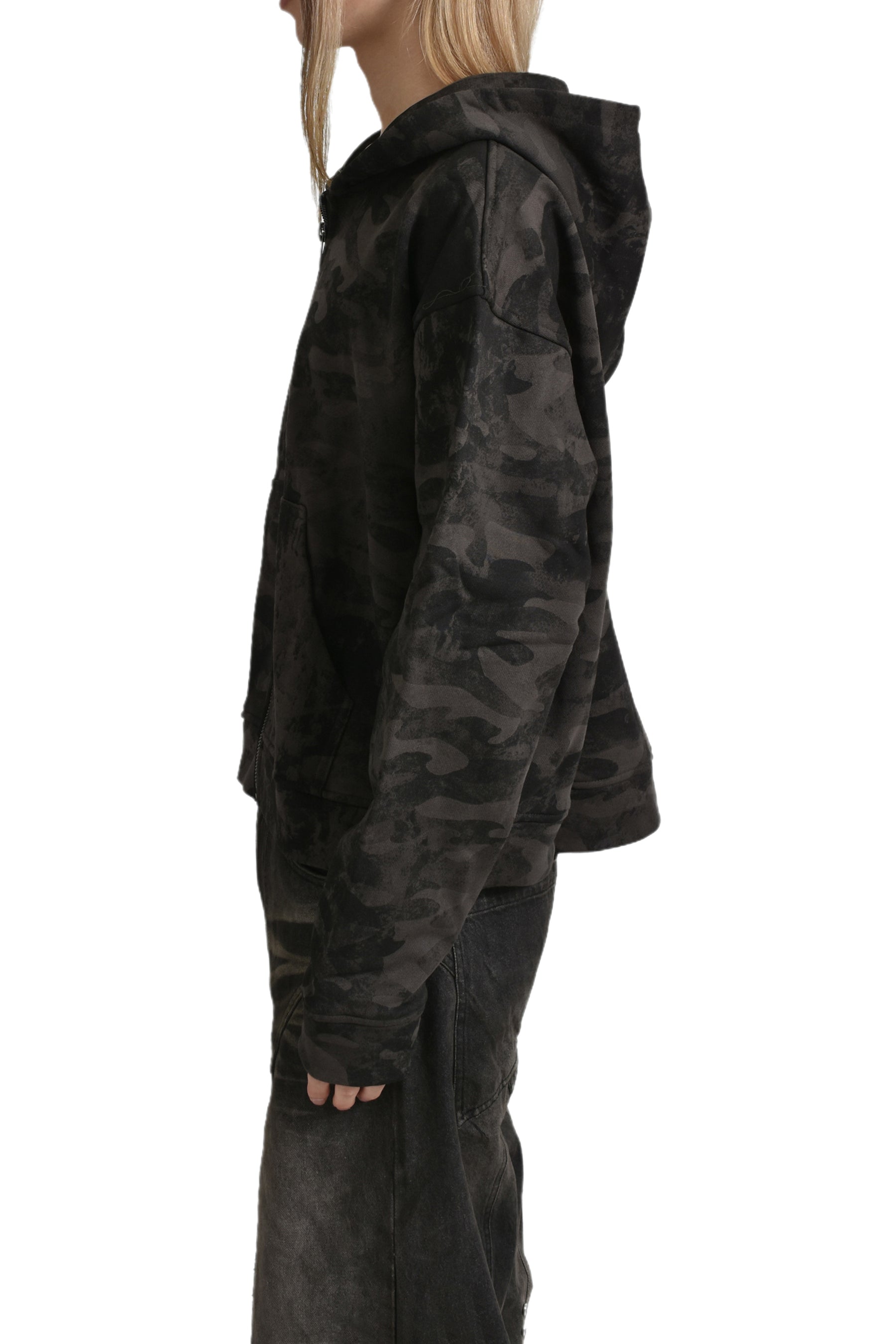 CAMO MONOGRAM ZIP UP HOODIE / BLK