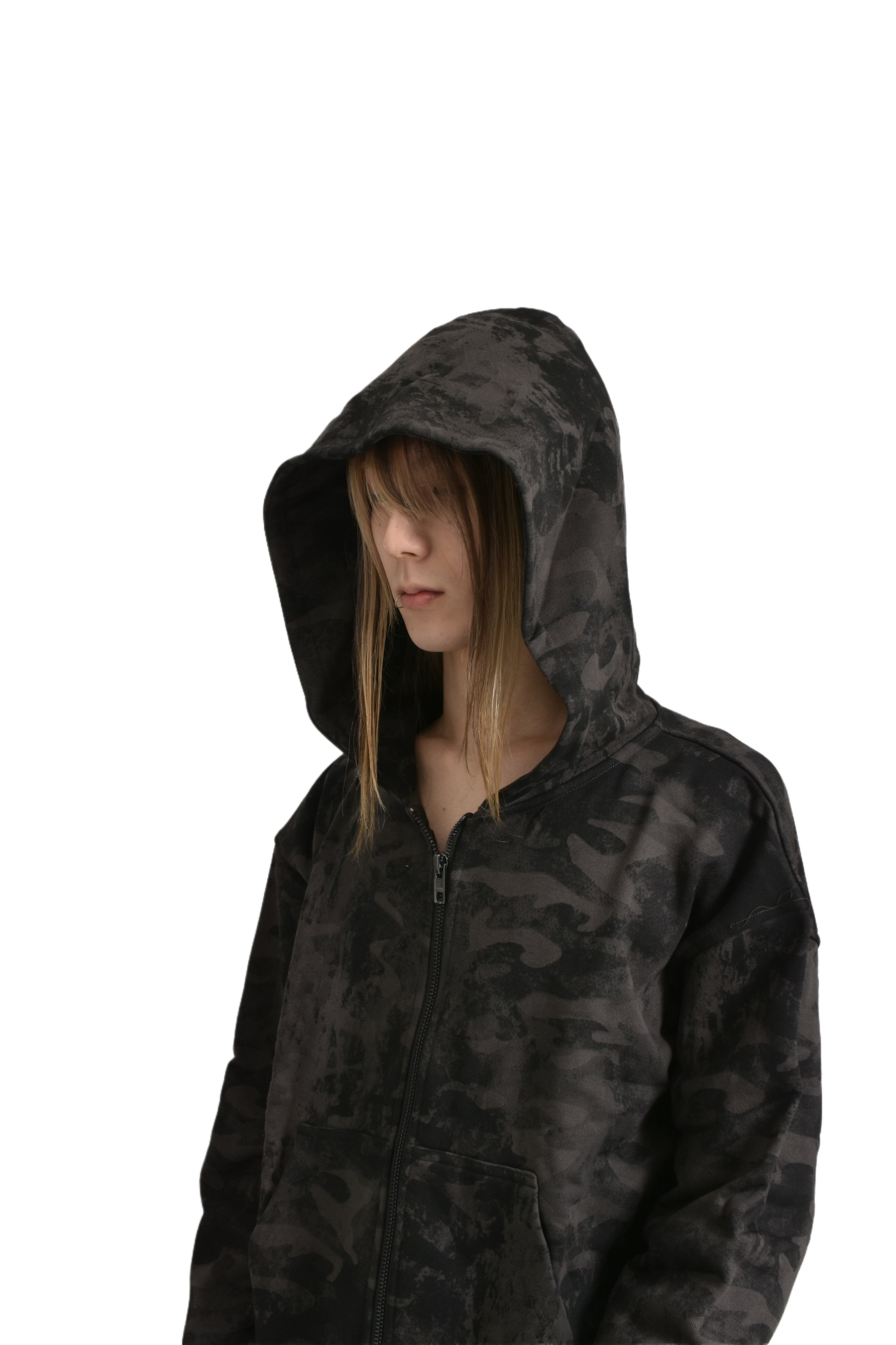 CAMO MONOGRAM ZIP UP HOODIE / BLK