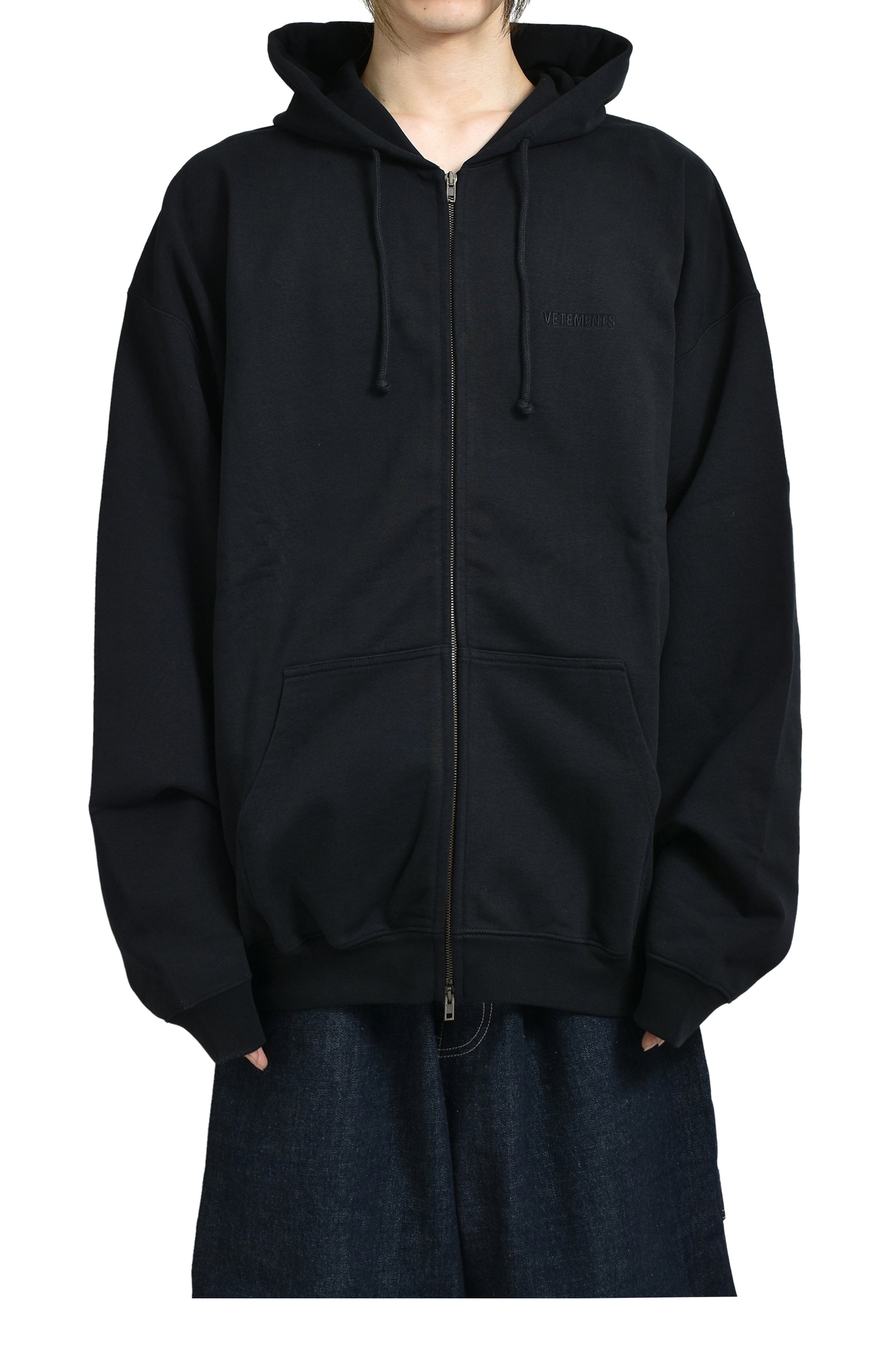 LOGO OVERSIZED ZIP-UP HOODIE / BLK