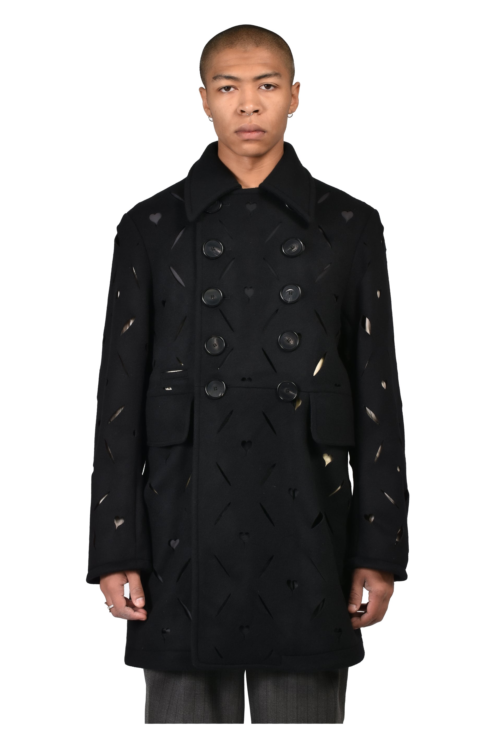 HEART HOLE PEA COAT / BLK