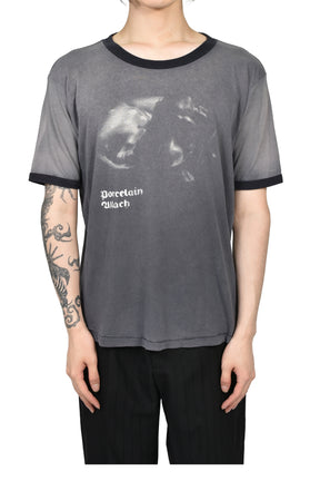PORCELAIN DOG PATCH RINGER T-SHIRT / FADED CHA BLK