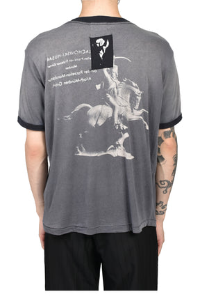 PORCELAIN DOG PATCH RINGER T-SHIRT / FADED CHA BLK