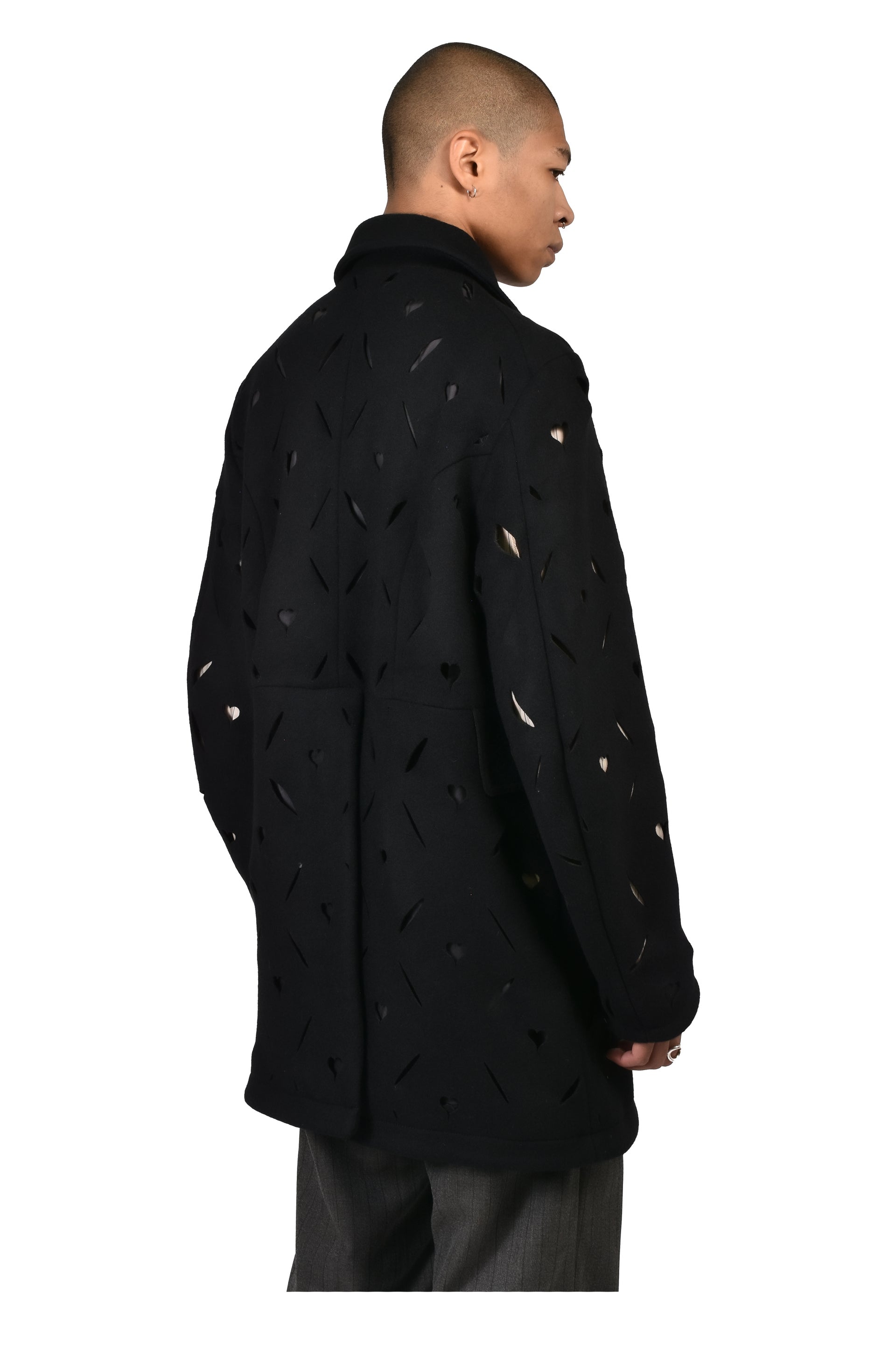 HEART HOLE PEA COAT / BLK