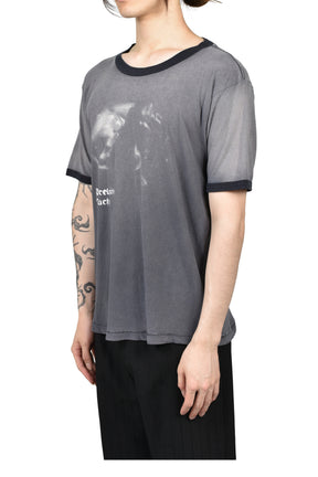 PORCELAIN DOG PATCH RINGER T-SHIRT / FADED CHA BLK