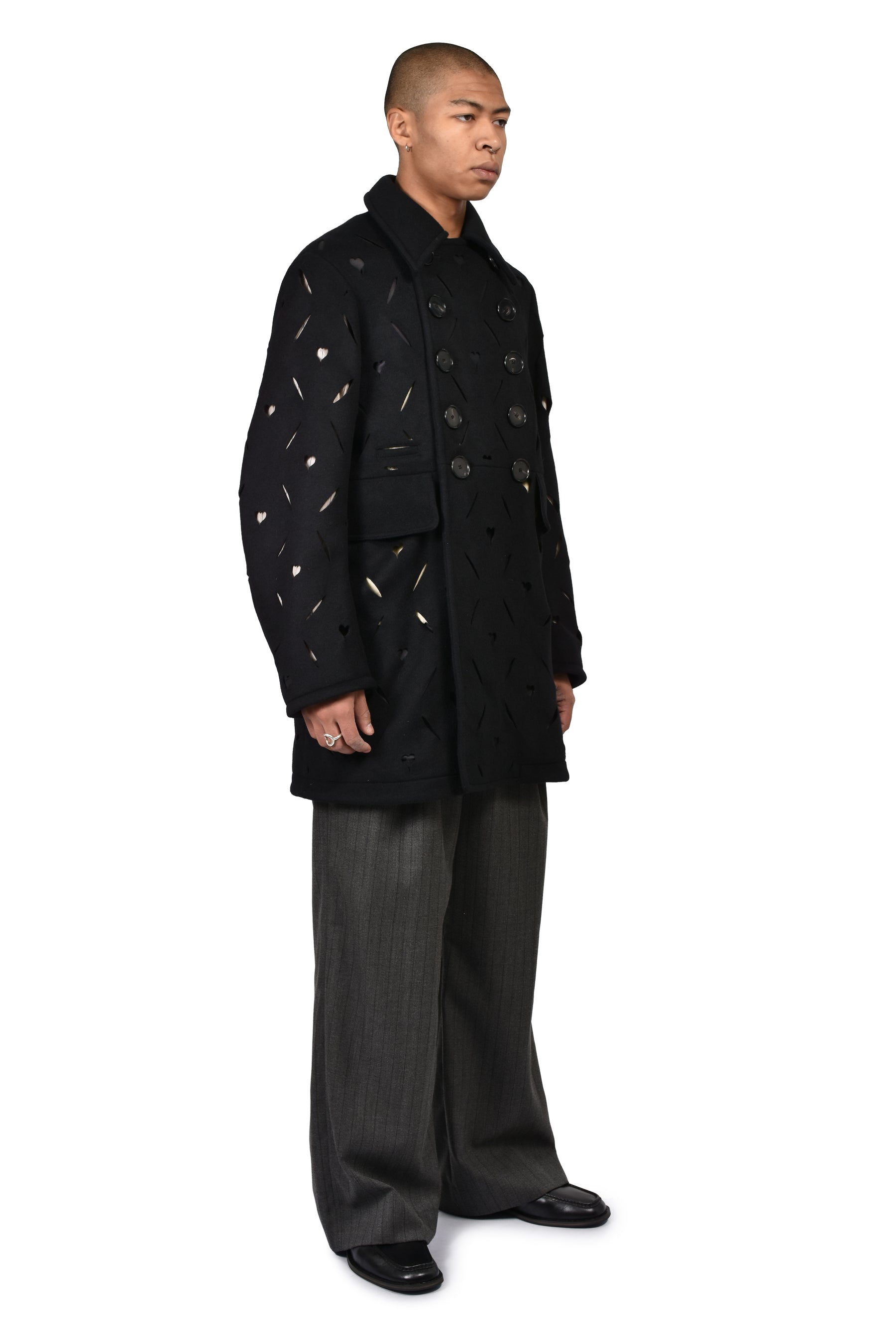 HEART HOLE PEA COAT / BLK