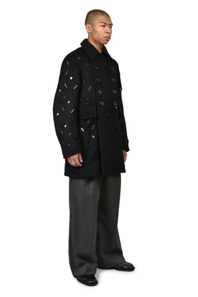HEART HOLE PEA COAT / BLK