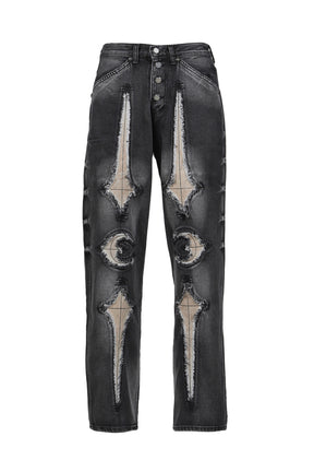 TC BONE LEATHER DENIM PANTS / BLK 