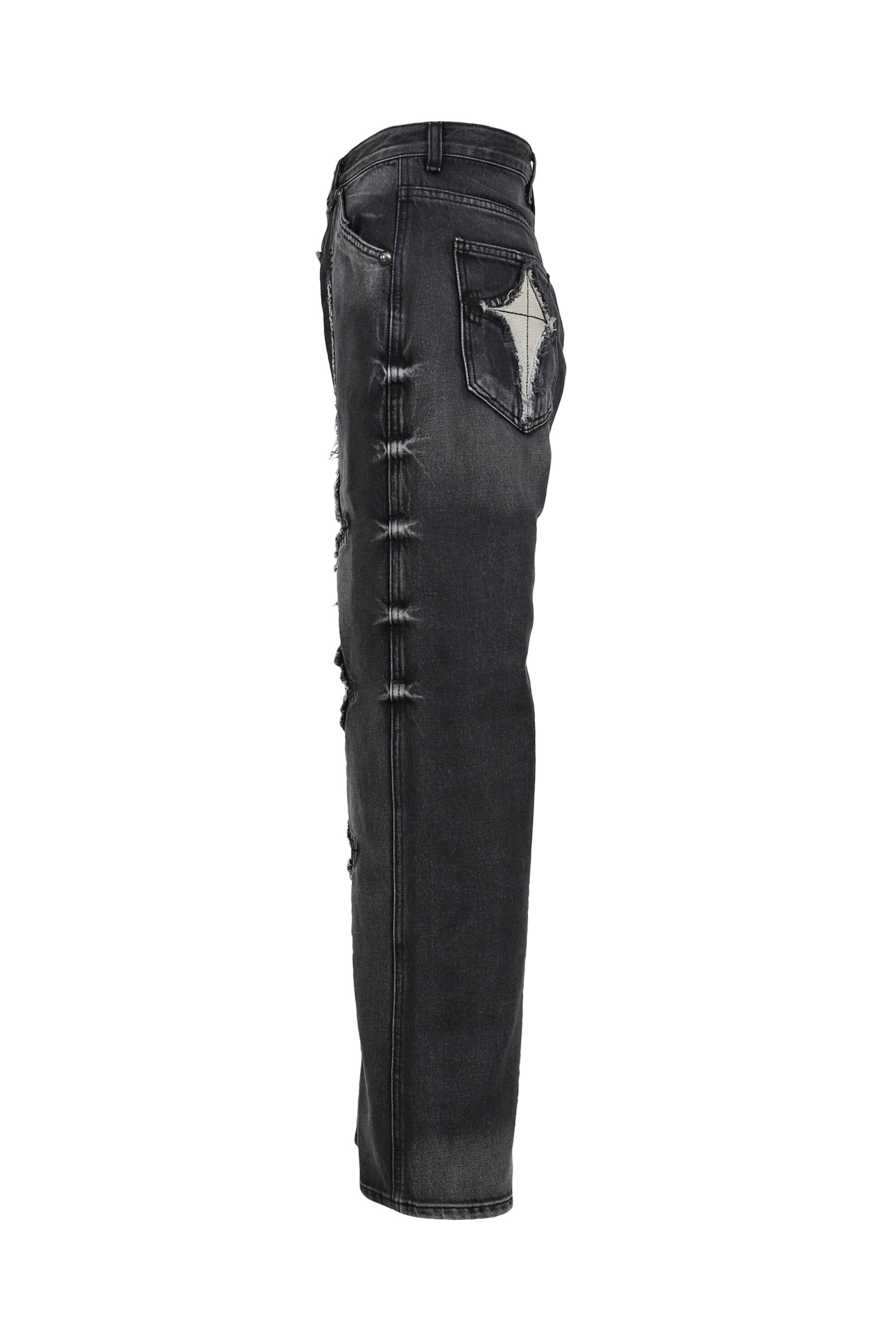 TC BONE LEATHER DENIM PANTS / BLK 