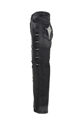 TC BONE LEATHER DENIM PANTS / BLK 