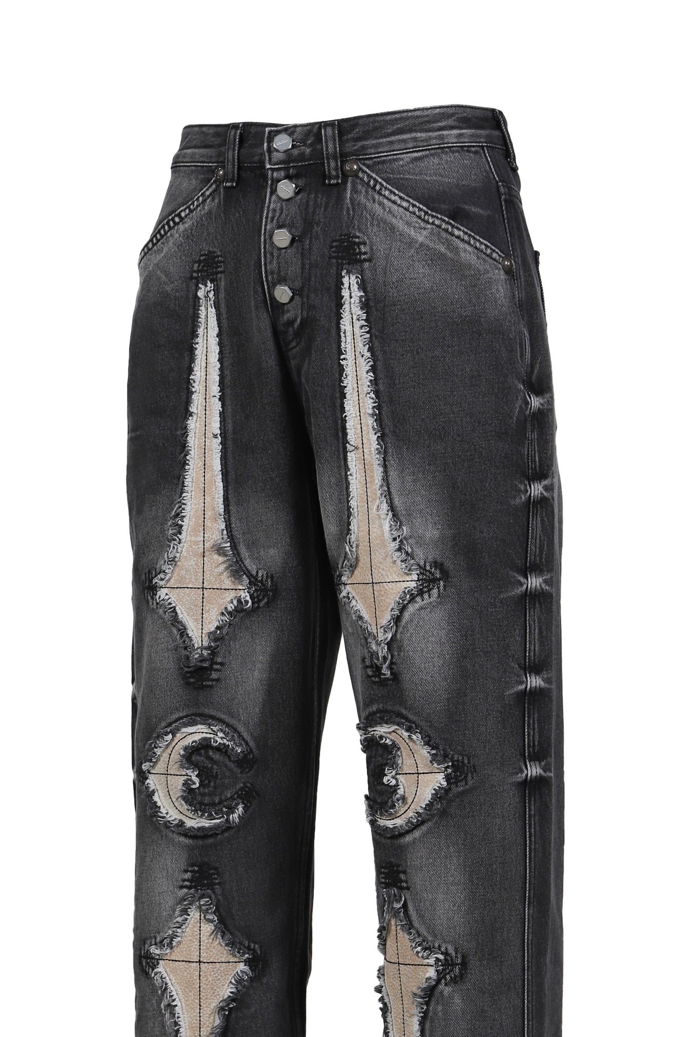 TC BONE LEATHER DENIM PANTS / BLK 