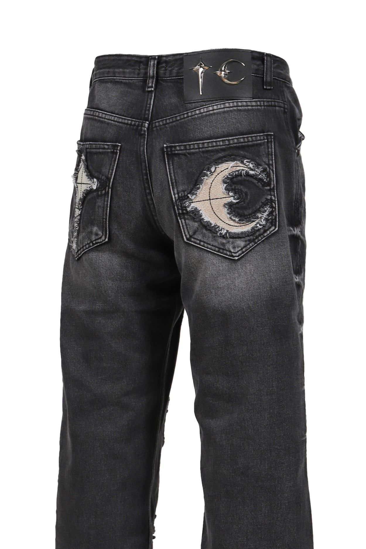 TC BONE LEATHER DENIM PANTS / BLK 