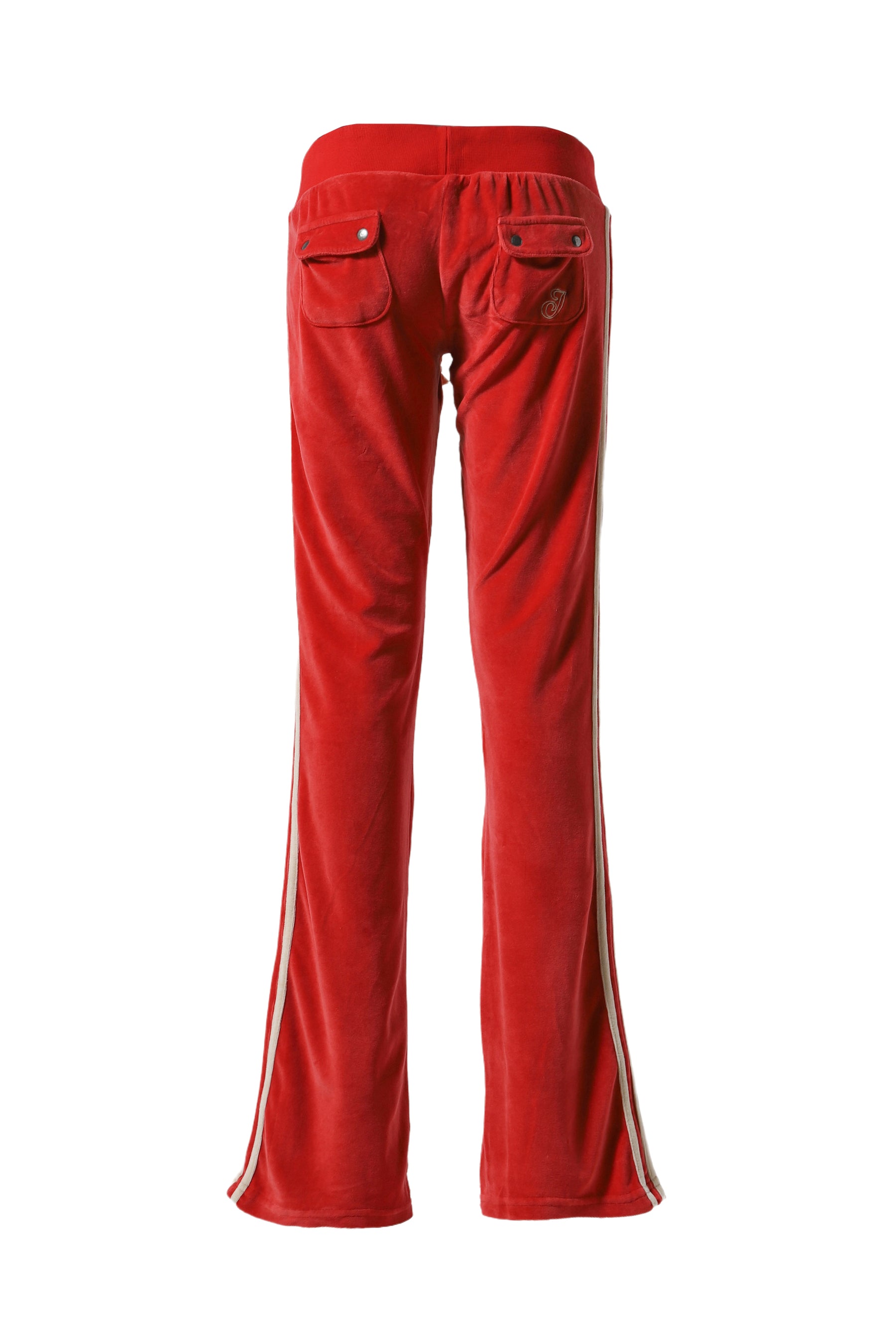 THREE VELOUR LOW-RISE BOOTCUT TROUSERS / RED