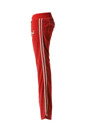 THREE VELOUR LOW-RISE BOOTCUT TROUSERS / RED