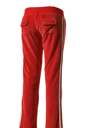 THREE VELOUR LOW-RISE BOOTCUT TROUSERS / RED